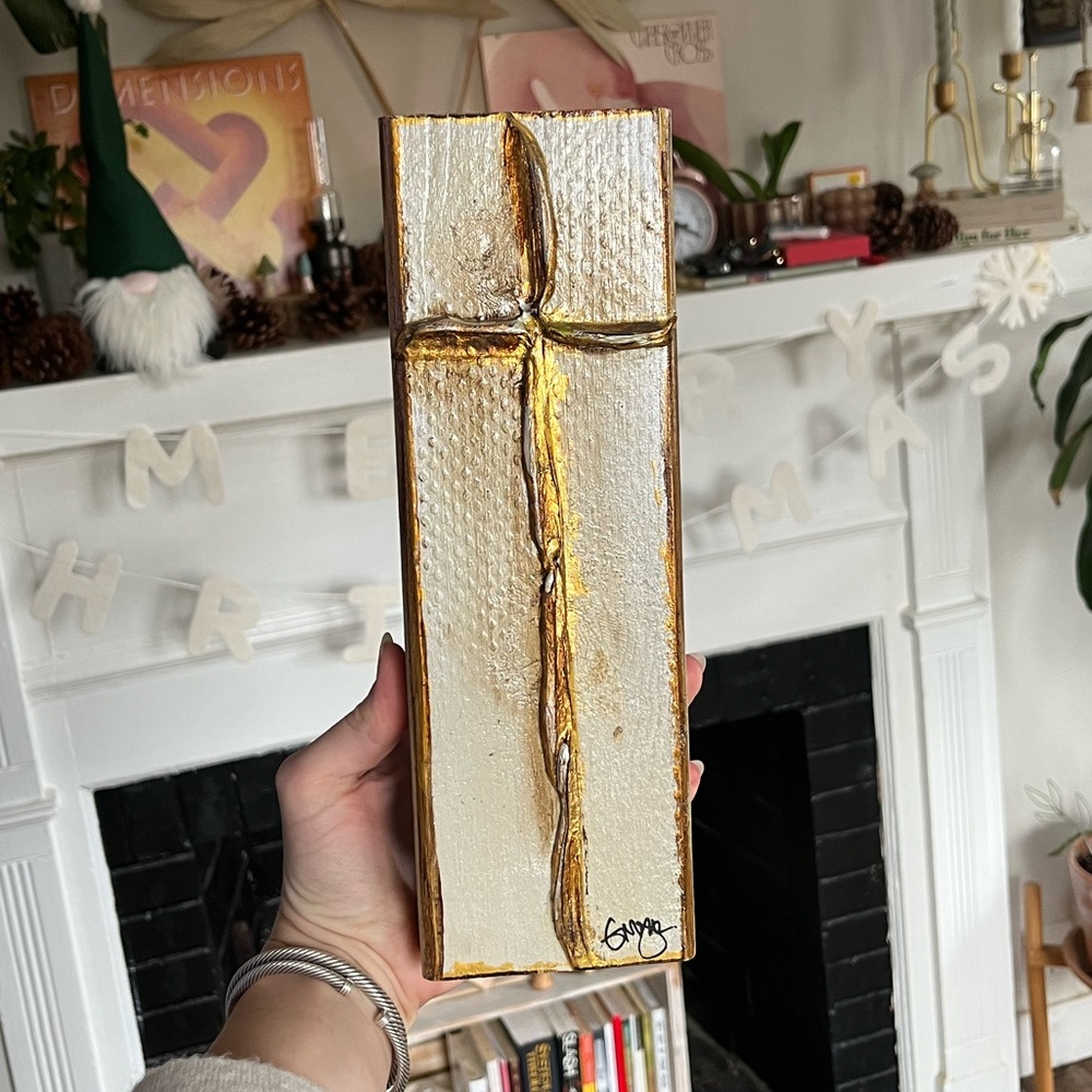 Handmade wooden Gold cross accent decor
